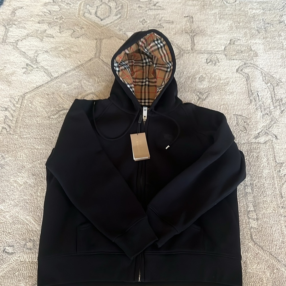 Burberry Black Hoodie with Check Lining